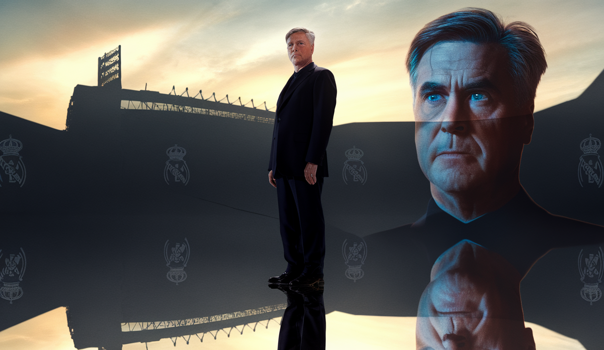 Portrait artistique de Carlo Ancelotti, chargé d'émotion et de potentiel incertitude