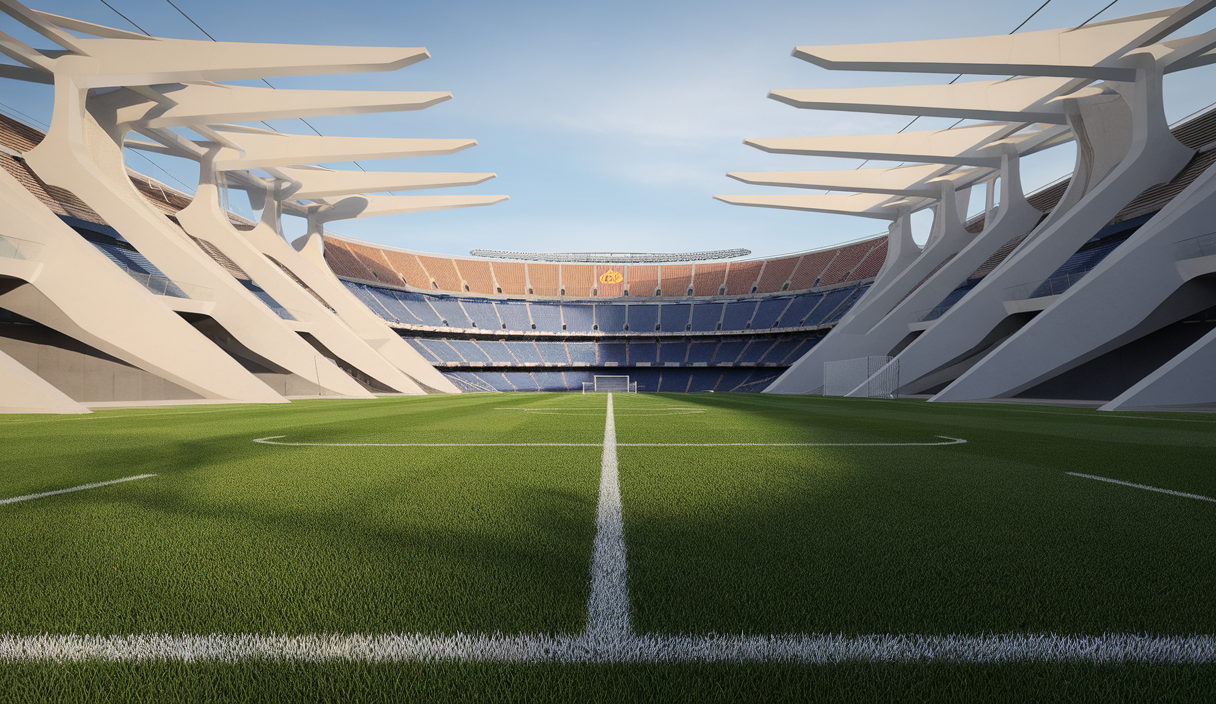 Vue artistique modernisée du Camp Nou avec focus sur nouvelles infrastructures
