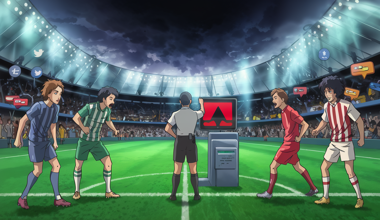Controverse arbitrale VAR lors d'un match de football