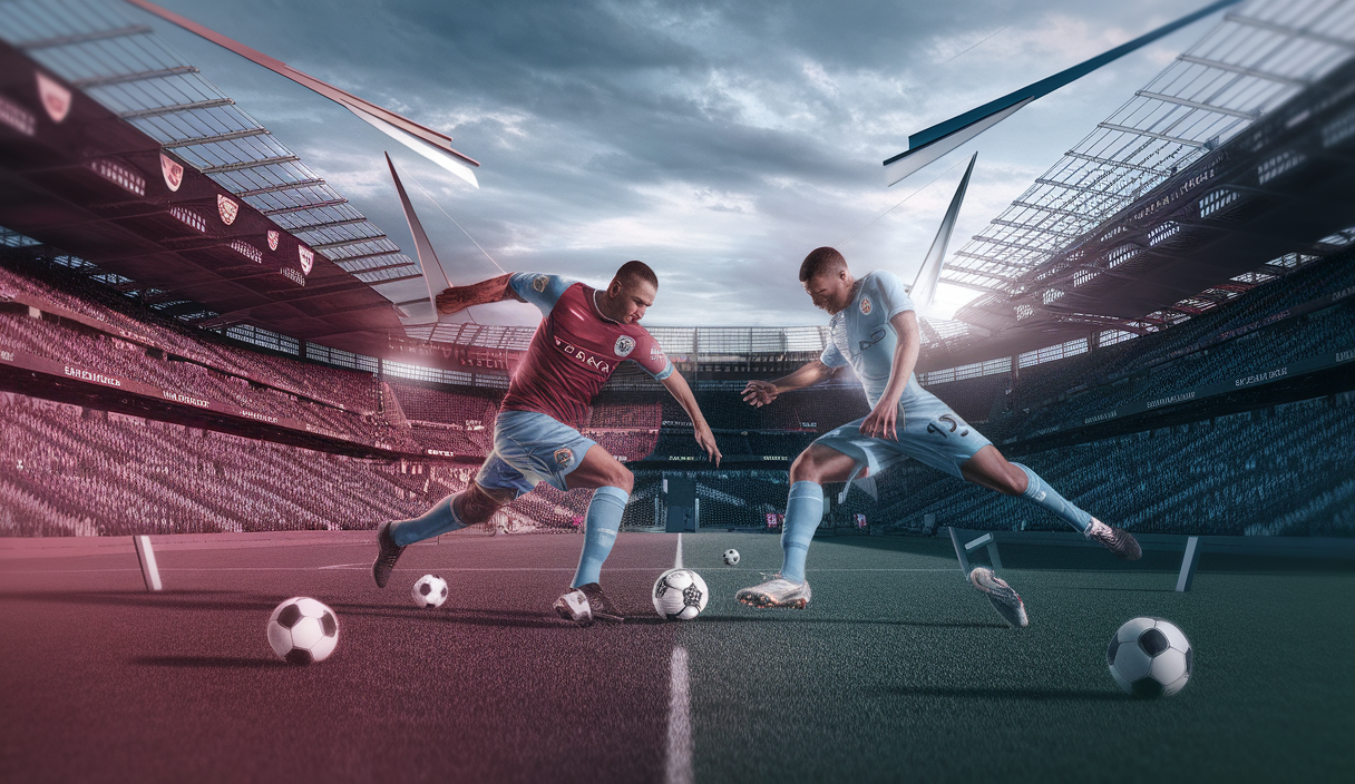 Illustration vibrante de la course aux places européennes en Premier League, mettant en vedette Aston Villa et Manchester City