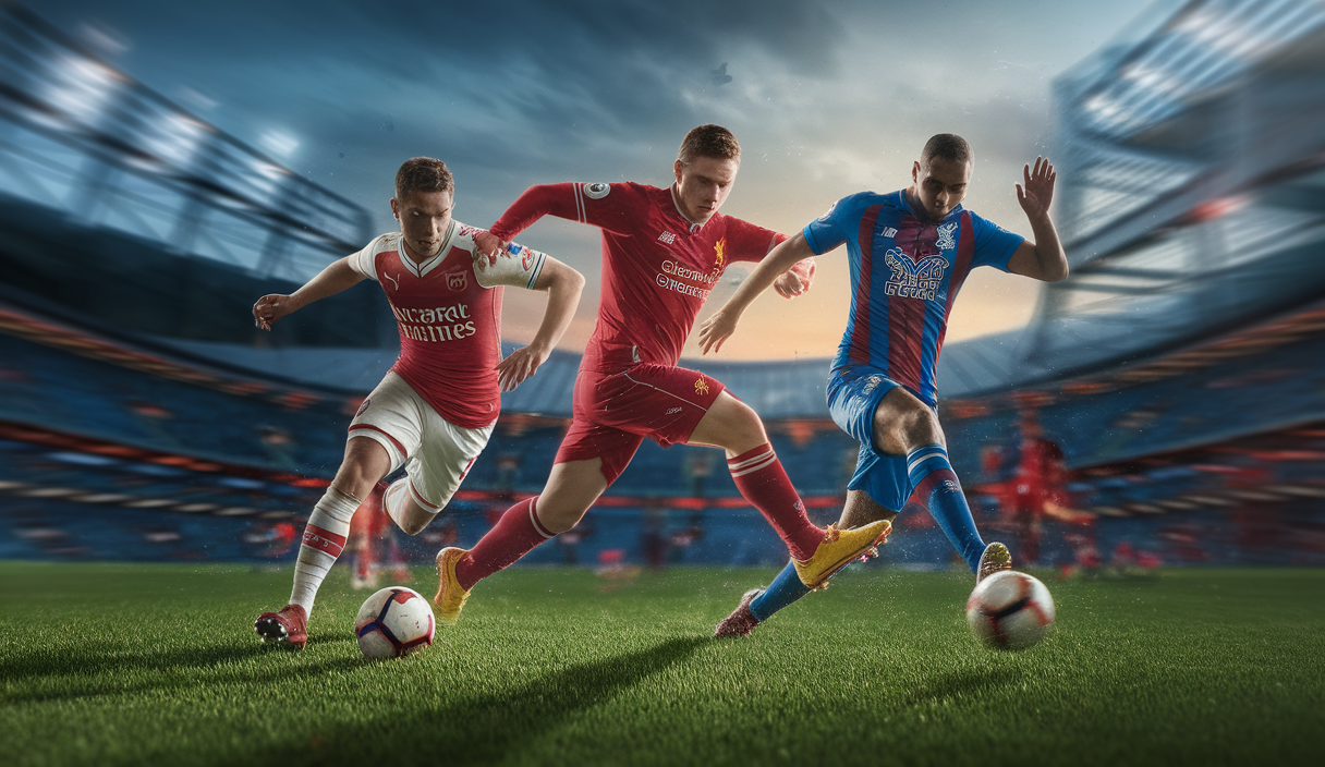 Illustration dynamique des enjeux de la Ligue 1 et de la Premier League avec un focus sur trois équipes.