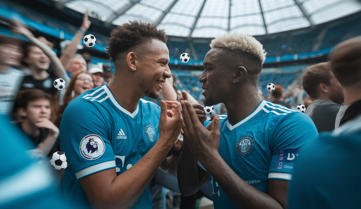 Koundé et Tchouameni partageant un moment humoristique sur le terrain de football.
