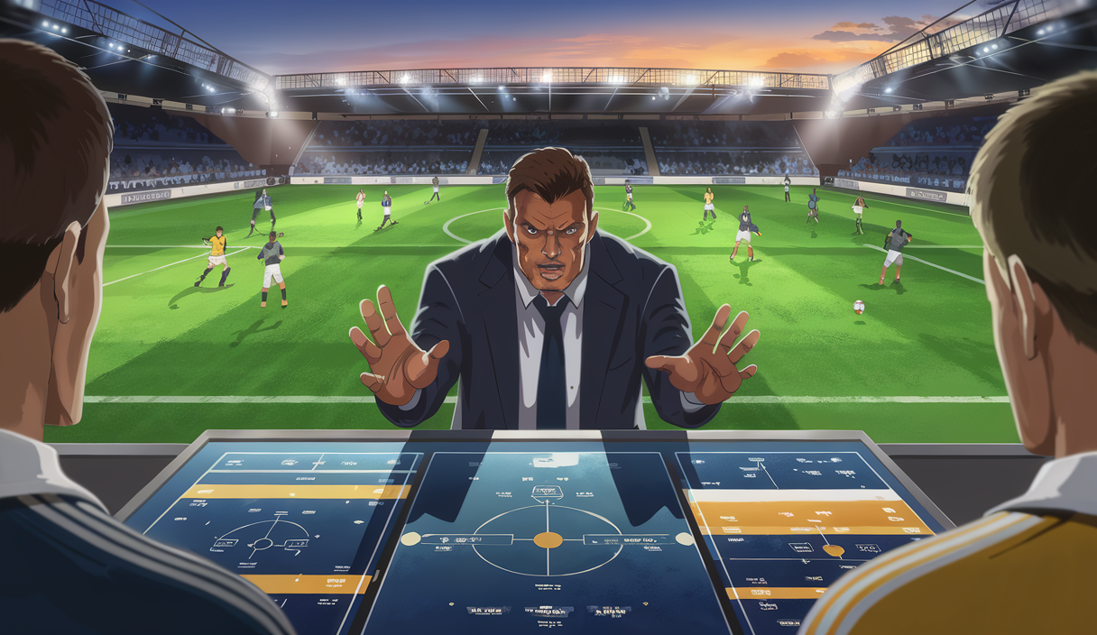Entraîneur donnant des instructions tactiques à son équipe de football