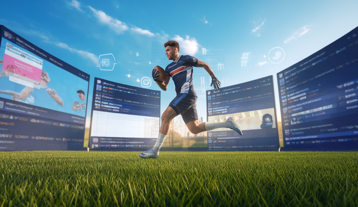 Image dynamique montrant le rôle des médias sociaux dans le football moderne