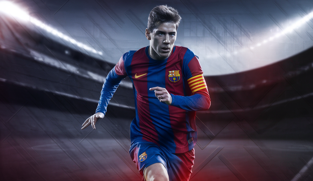Illustration dynamique capturant l'essence du FC Barcelone avant le Clasico, intégrant des éléments symboliques du football et des enjeux de la Copa del Rey.