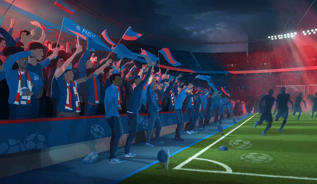Supporters du PSG en pleine effervescence, influençant les performances de l'équipe de football.
