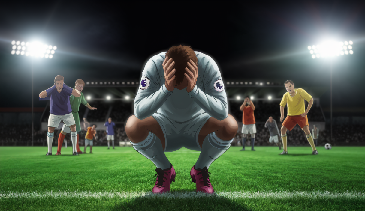 Joueur de football déçu après une occasion manquée
