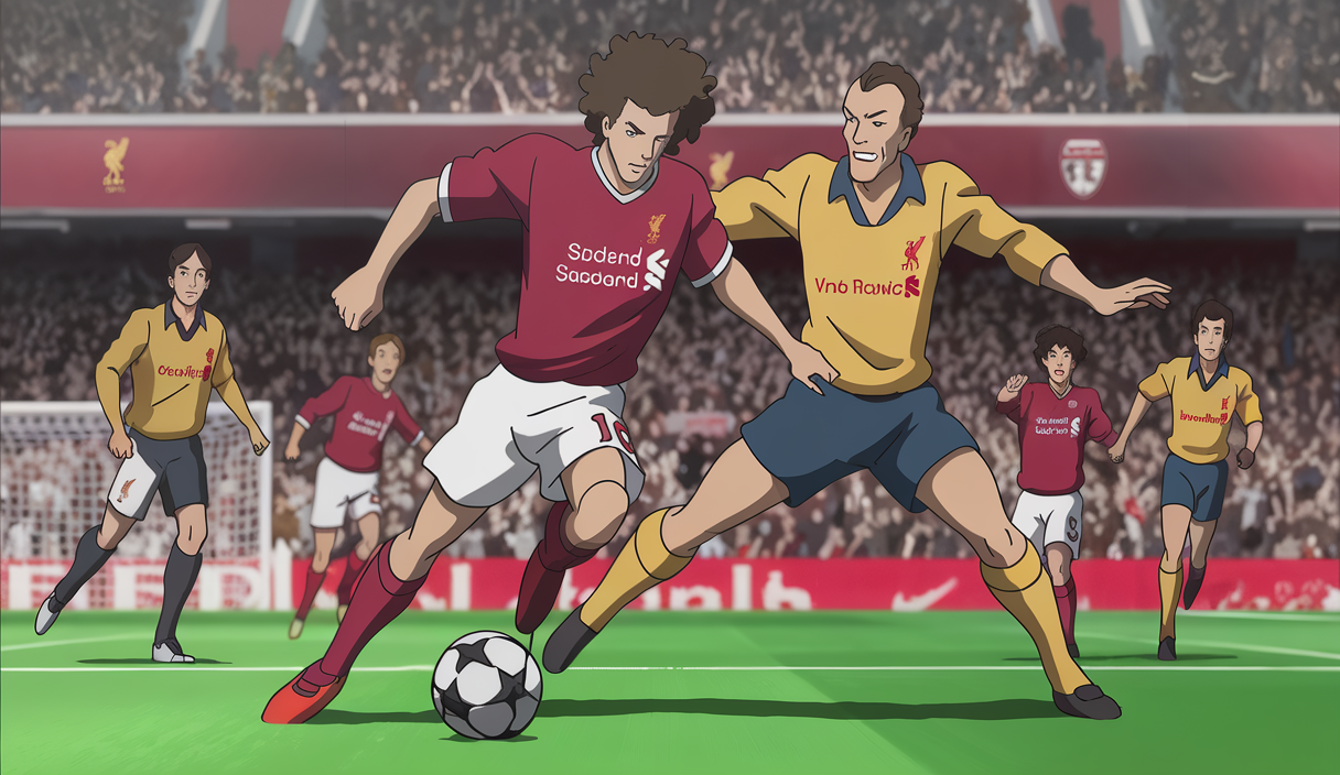 Football players Szoboszlai and Van Dijk with Liverpool emblem
