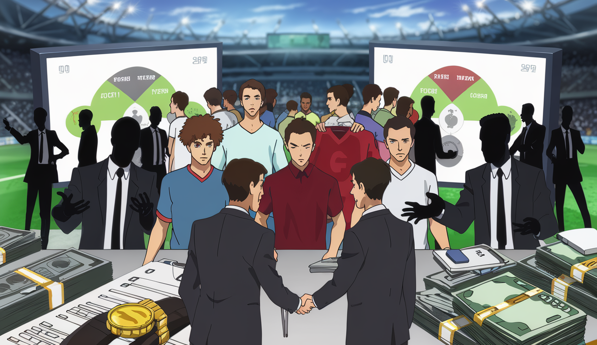 Illustration représentant l'effervescence du marché des transferts dans le monde du football