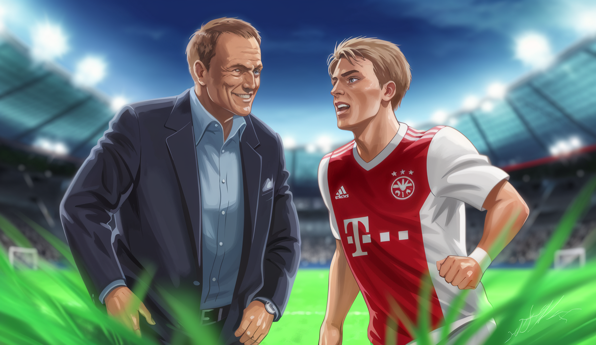 Illustration représentant les transferts footballistiques mettant en avant Uli Hoeneß et Florian Wirtz