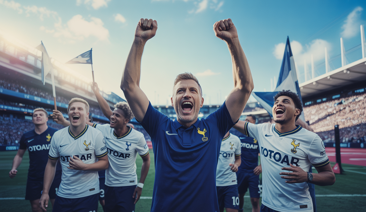Ange Postecoglou célèbre la victoire en Europa League avec Tottenham, symbolisant résilience et confiance.