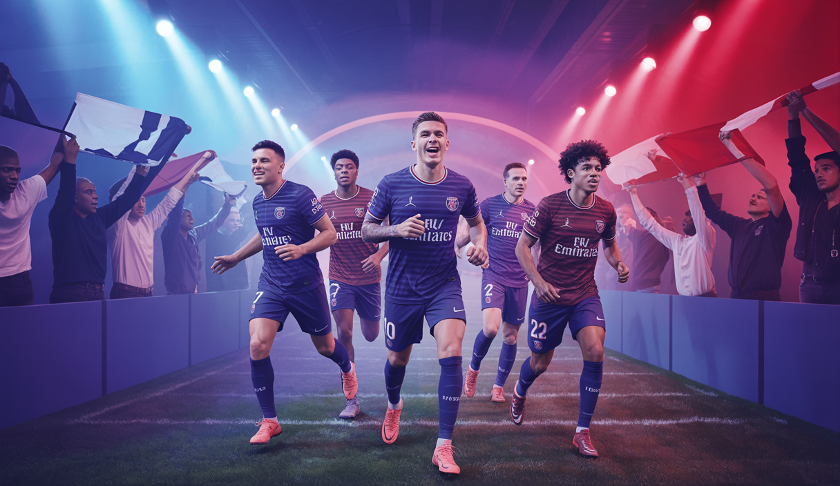 Illustration dynamique des émotions et stratégies lors d'un match PSG-Arsenal
