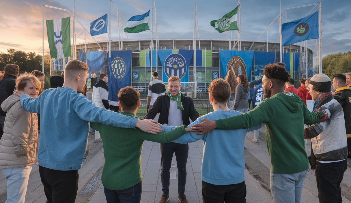 Illustration vibrante de l'engagement communautaire dans le football moderne