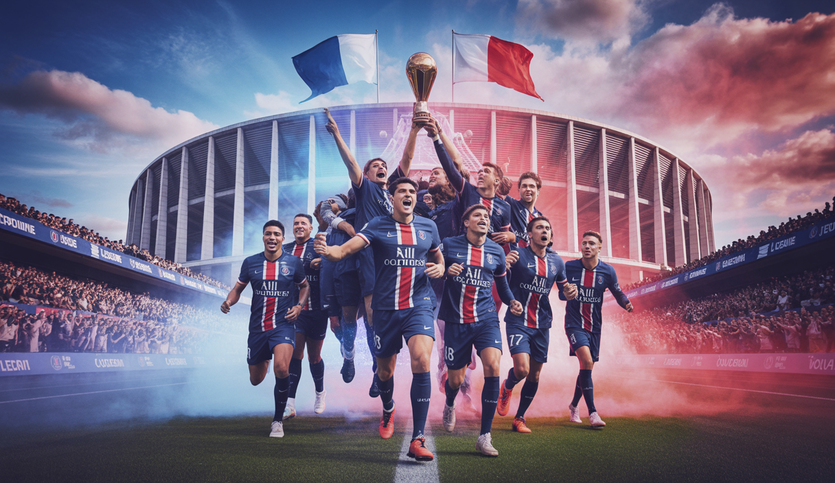 Illustration artistiquement captivante sur l'évolution du PSG depuis 2020.