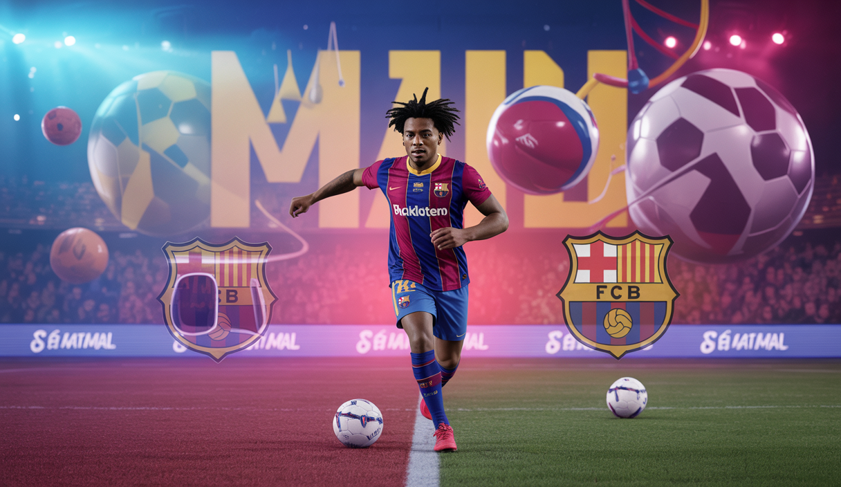 Illustration dynamique de Lamine Yamal, jeune prodige du FC Barcelone, symbolisant la fusion du football, de la musique et du marketing