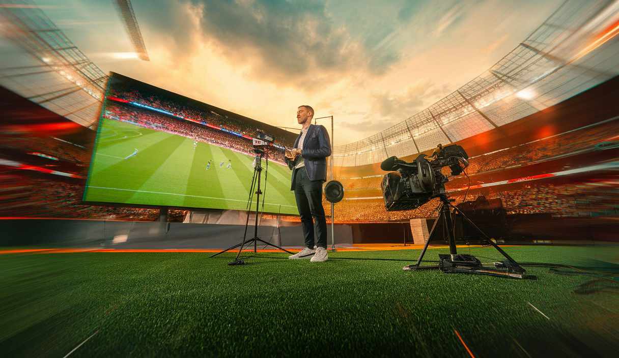 Illustration dynamique représentant le rôle des médias dans le football.