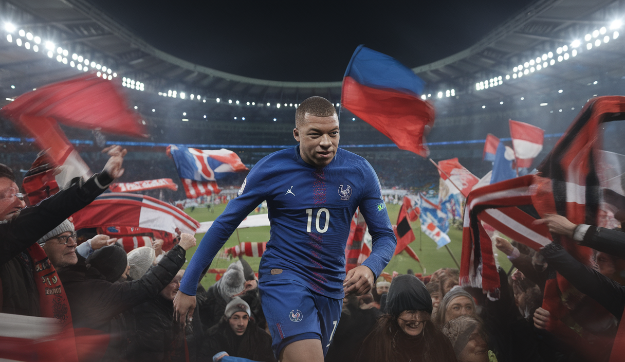 Kylian Mbappé lors de la finale de la Coupe du Roi avec fans en arrière-plan