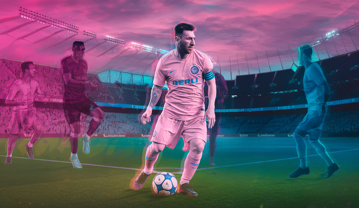 Lionel Messi jouant pour l'Inter Miami, transformant le football américain