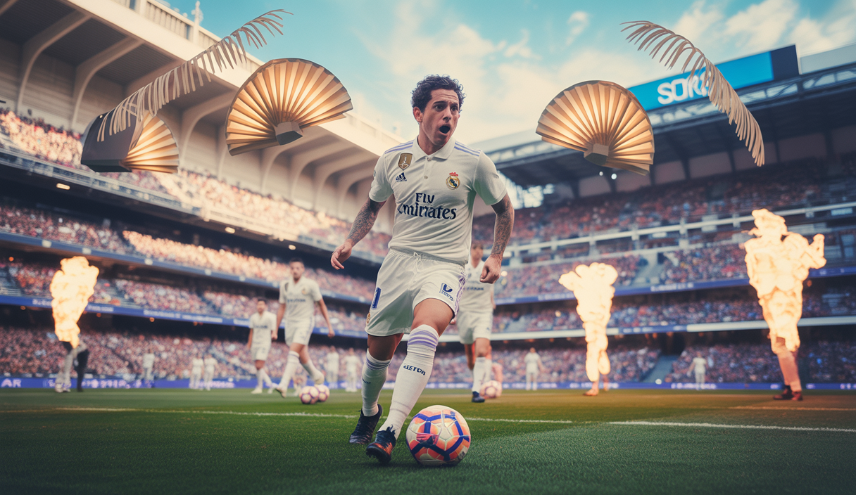 Image illustrant la carrière fidèle de Lucas Vázquez au Real Madrid, marquée par des moments clés et une ambiance footballistique emblématique.