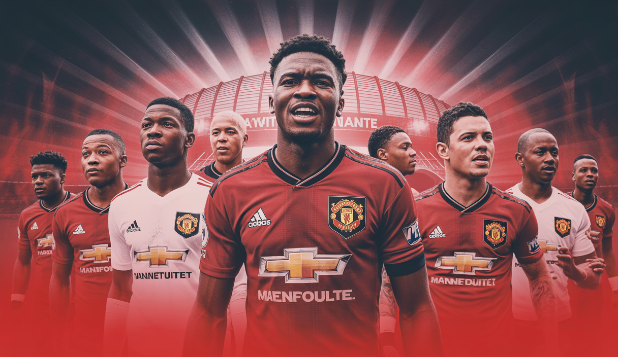 Visuel dynamique mettant en lumière l'ambition de Manchester United avec Mateta
