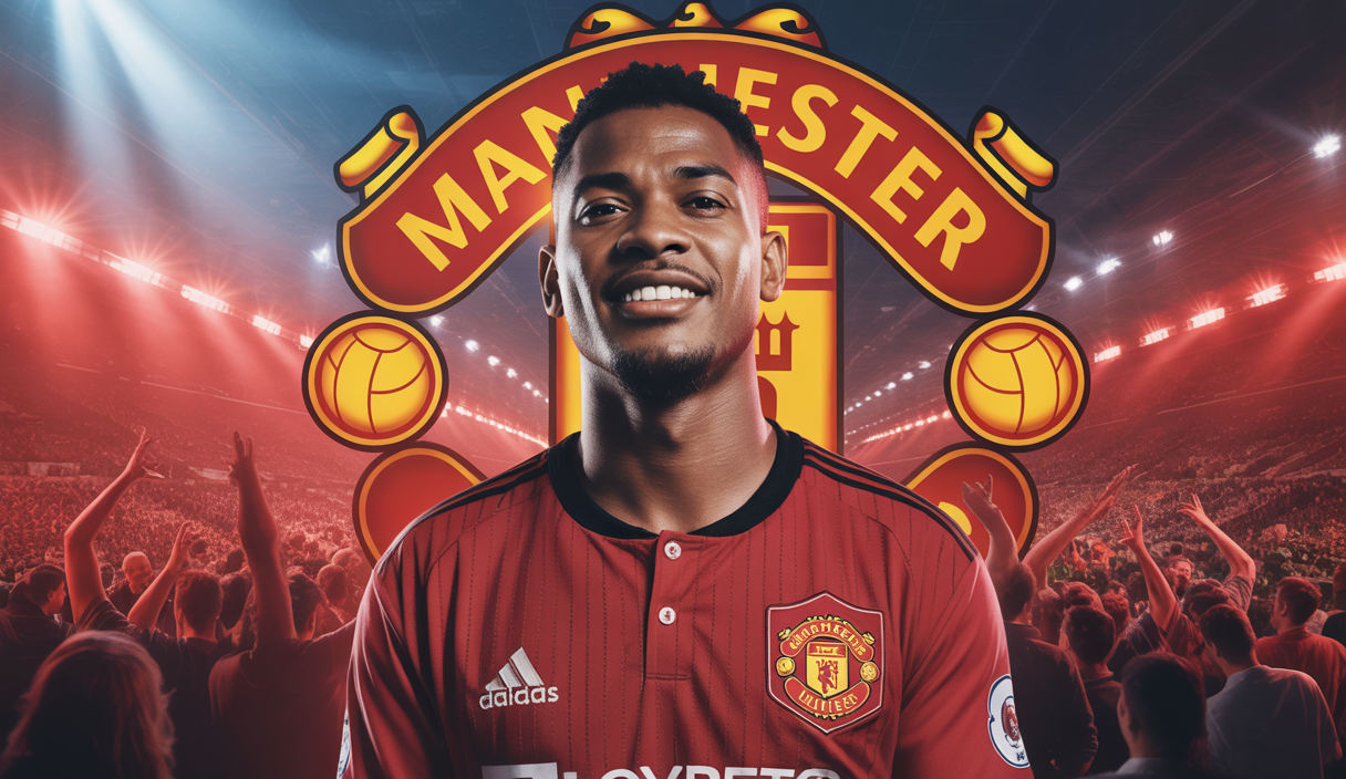Manchester United nouvel attaquant Matheus Cunha lors de sa signature de contrat