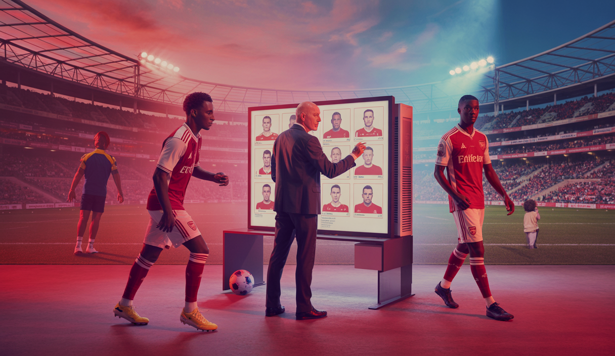Illustration artistique de la stratégie de recrutement d'Arsenal pour 2025-26