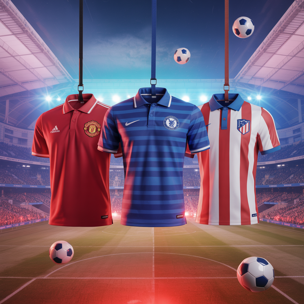 Illustration des transferts de joueurs en 2025 pour Manchester United, Chelsea, et Atlético Madrid.