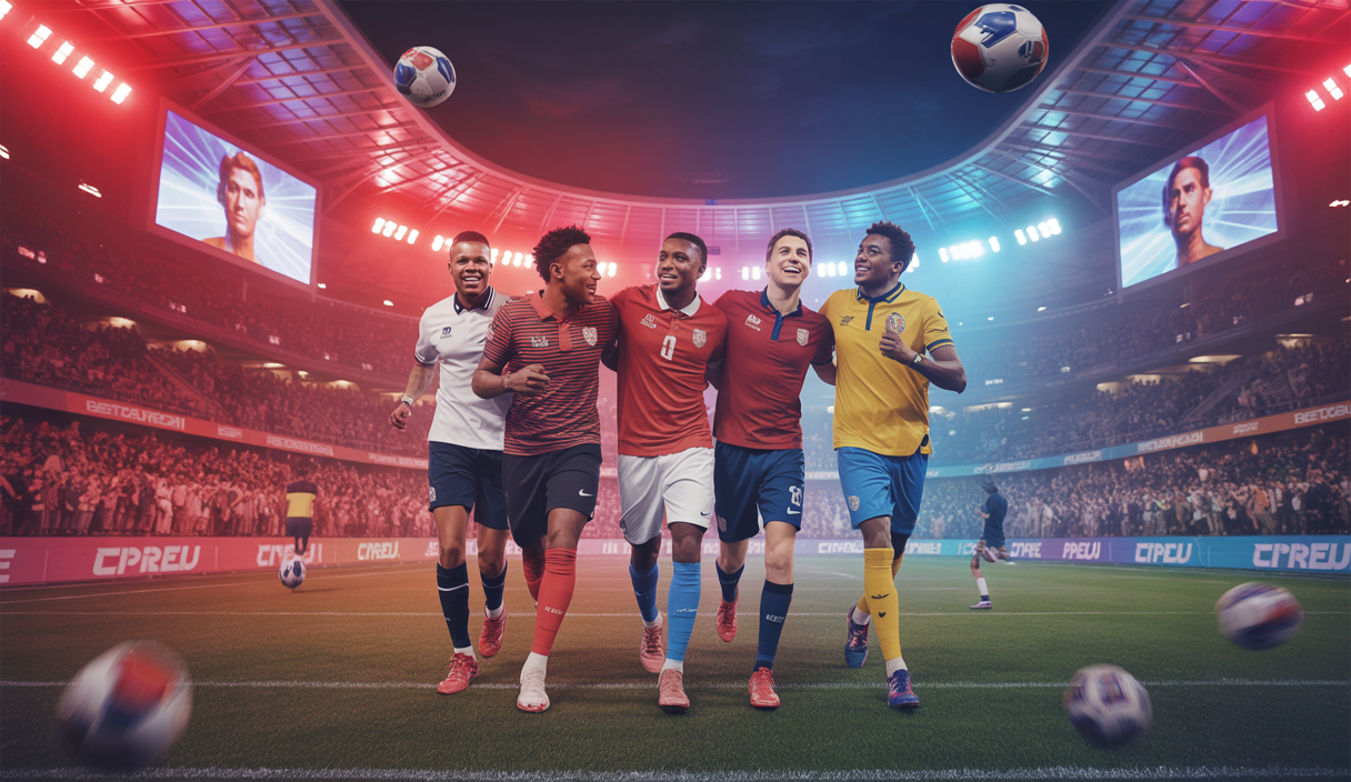 Scène dynamique de transferts majeurs de football avec des joueurs emblématiques