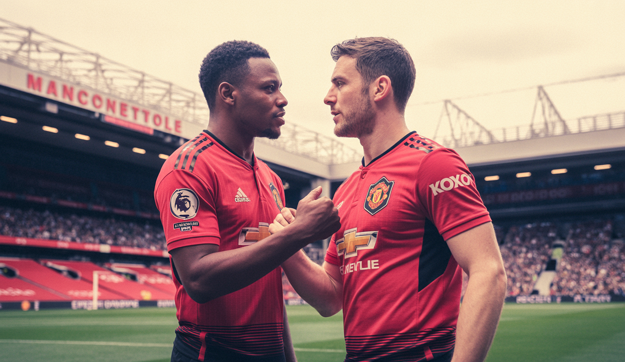 Image symbolique d'une phase de transition pour Manchester United avec des interactions entre jeunes joueurs Garnacho et Antony.