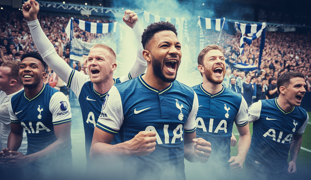 Célébration victorieuse de Tottenham Hotspur après avoir remporté l'Europa League 2025.