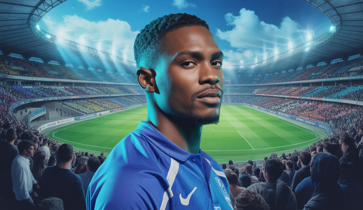Un portrait saisissant d'Alexis Beka Beka, un joueur de football français incarnant résilience et courage.