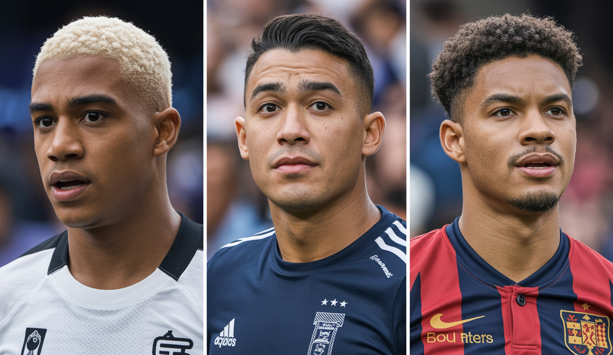 Portraits réalistes de Joan García, Correa et Bynoe-Gittens en contexte de transfert footballistique estival 2025 avec éléments graphiques illustrant leur impact sur le mercato