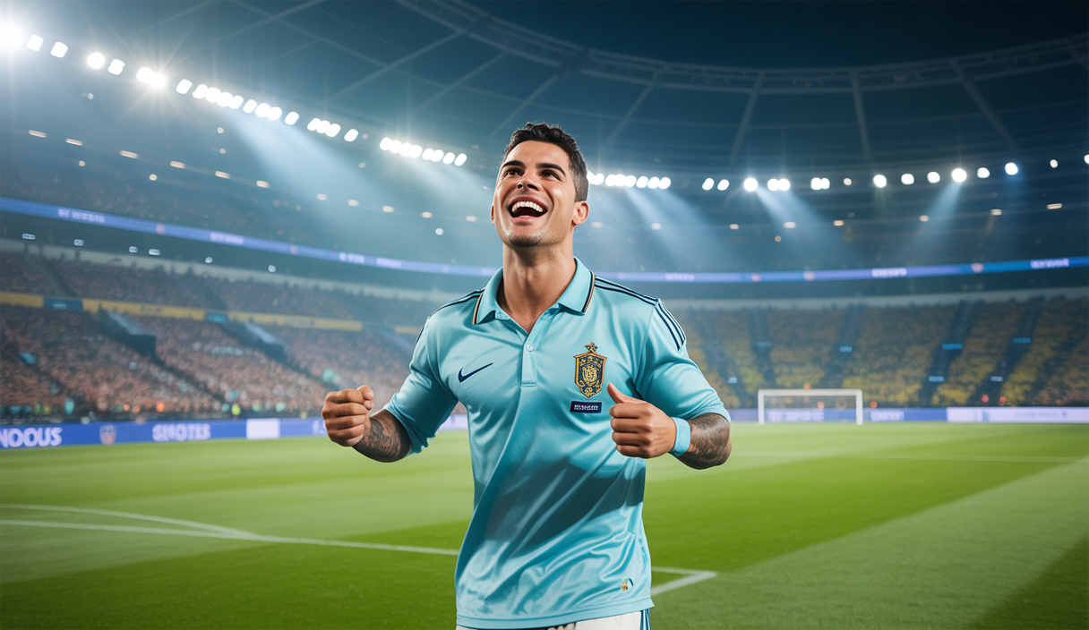 Cristiano Ronaldo célèbre un but avec énergie et détermination sur le terrain de football.