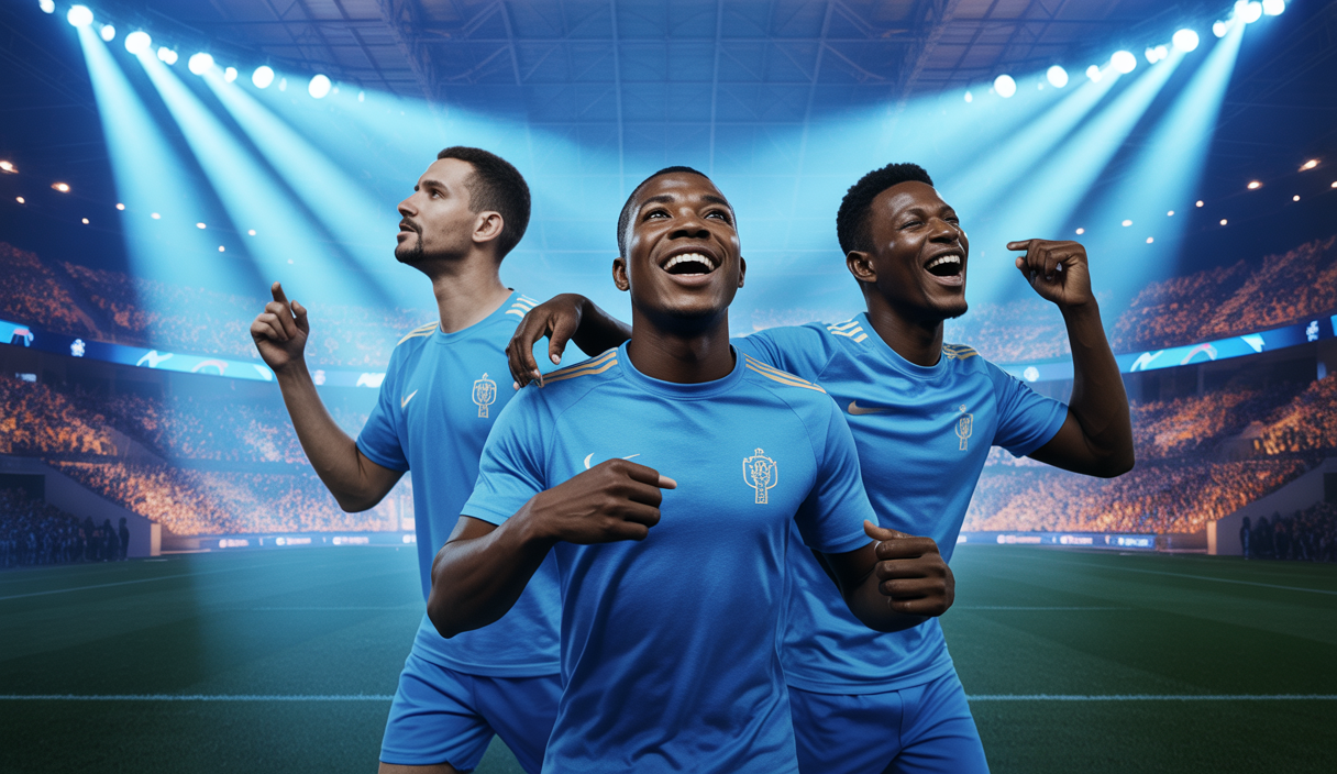 Image artistique représentant Dembélé et Lepenant célébrant la Ligue des Champions 2025-2026