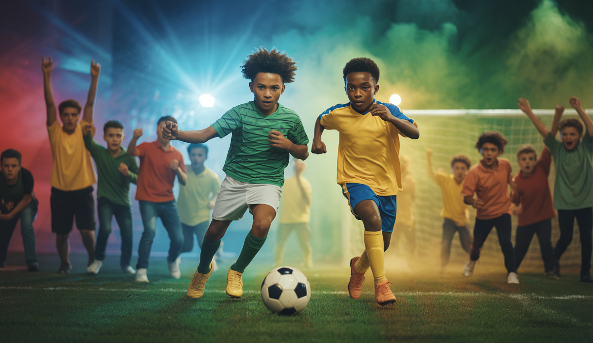 Des jeunes joueurs de football prometteurs en pleine action sur le terrain.