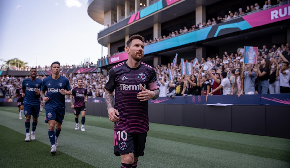 Lionel Messi sous le maillot d'Inter Miami en action lors du match contre le PSG en huitièmes de finale de la Coupe du Monde des Clubs 2025 au Mercedes-Benz Stadium d'Atlanta