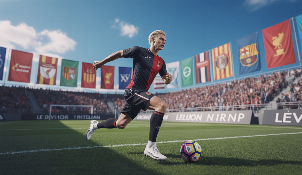 Joueur de football en action sur un terrain vibrant, symbole des transferts majeurs du mercato estival 2025