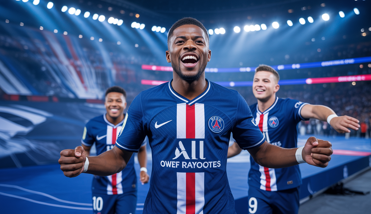 Ousmane Dembélé célébrant sa victoire avec le PSG lors de la finale de la Ligue des Champions.