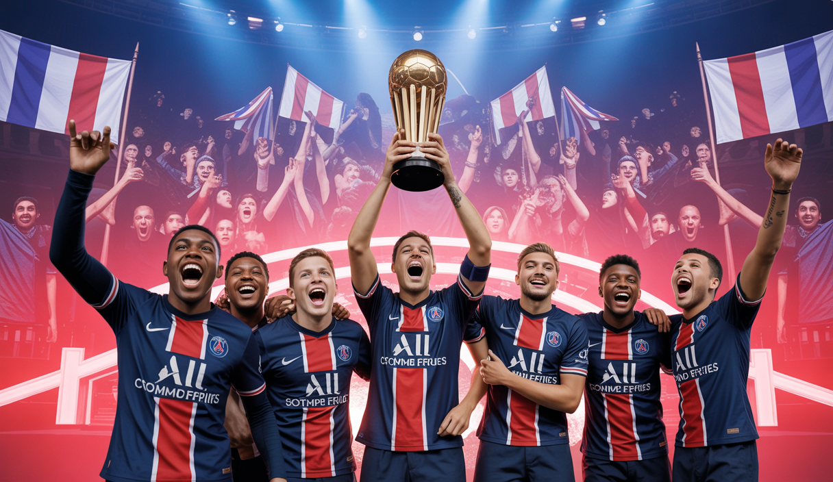 Célébration du PSG après leur victoire historique en finale de Ligue des Champions.