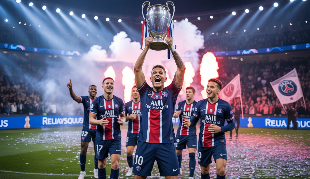 PSG célébrant la victoire en Ligue des Champions