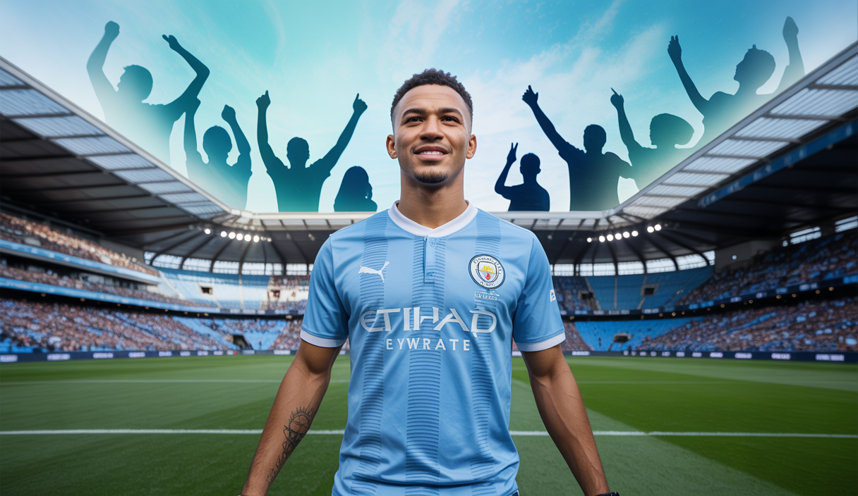 Image de Rayan Cherki célébrant un transfert majeur vers Manchester City