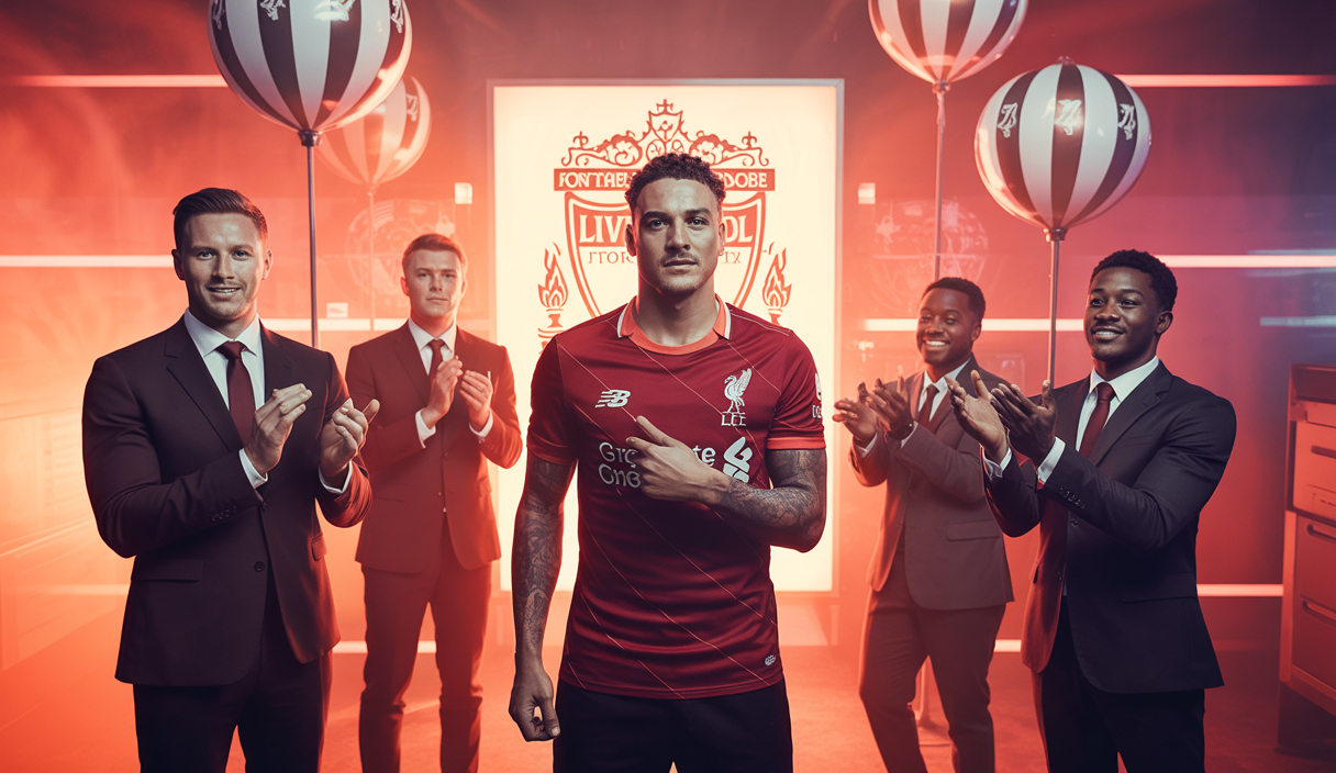 Image illustrant le transfert record de Florian Wirtz à Liverpool avec une ambiance dynamique et professionnelle
