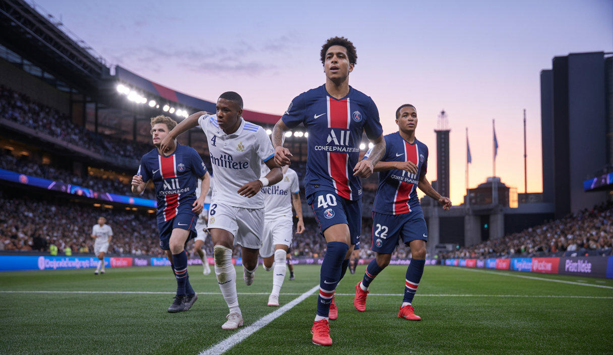Le PSG remportant une victoire 4-0 éclatante contre le Real Madrid avec des tensions internes visibles autour de Kylian Mbappé